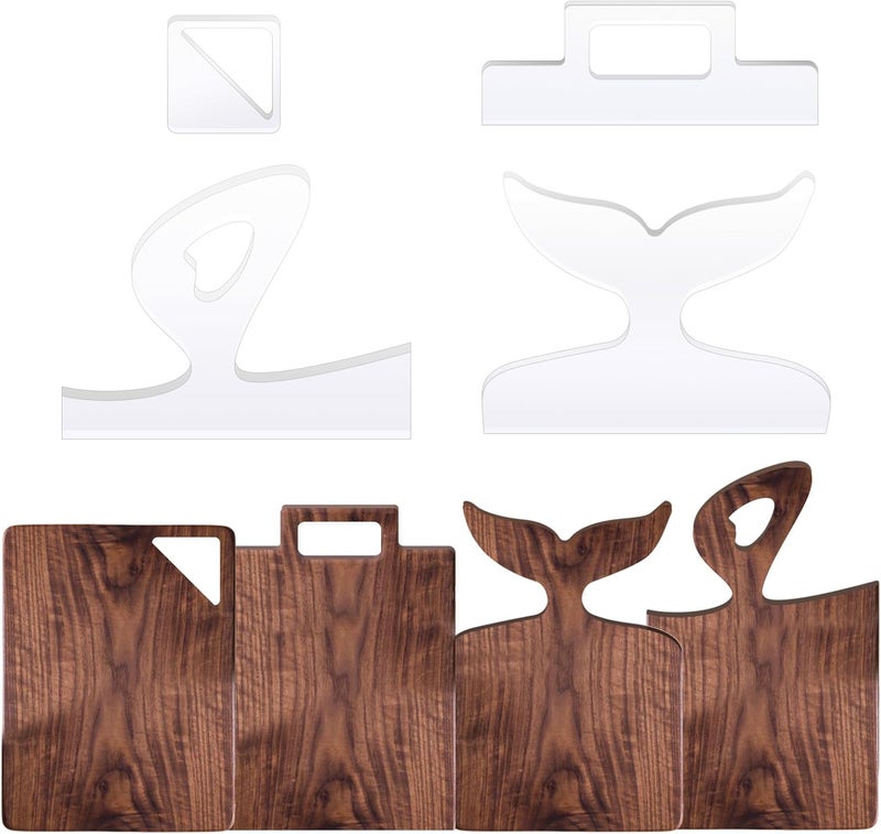 LYMOI 4 Pcs Router Templates for Woodworking, Acrylic Charcuterie Board Handles Template, Clear Cutting Board Template, Angled Curvy Tracing Stencils Guide Tools for Kitchen (Mermaid Style) - Image 1